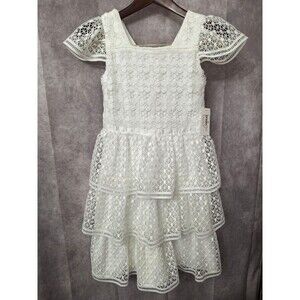 NWT Flower Girl Dress Girls Size 14 White Tiered Crochet Knit Wedding Party Boho